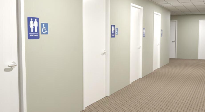 a group of toilet rooms